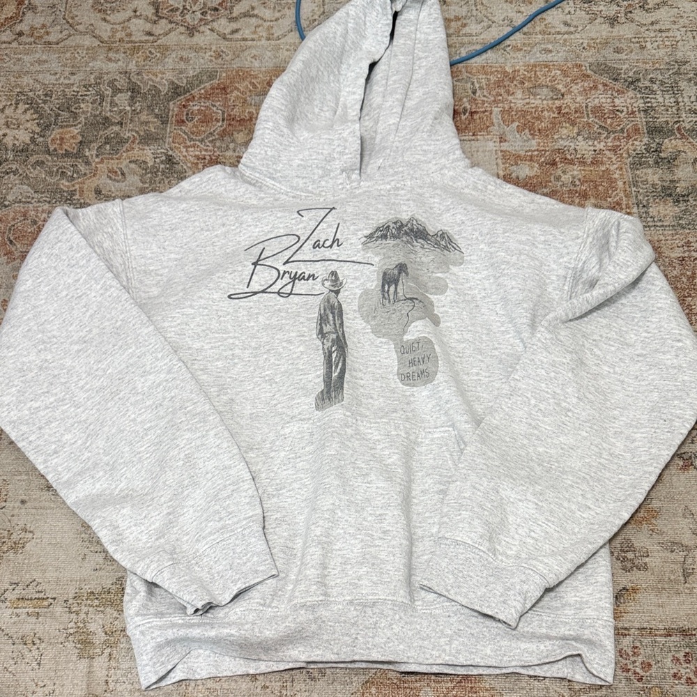 Gildan Light Gray Graphic Zach Bryan Quiet, Heavy, Dreams Hoodie